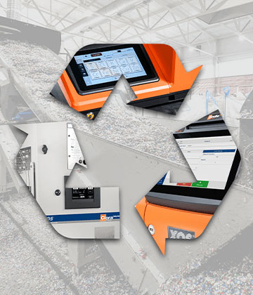 Recycling symbol with XRF analyzers and shredded mixed plastic waste