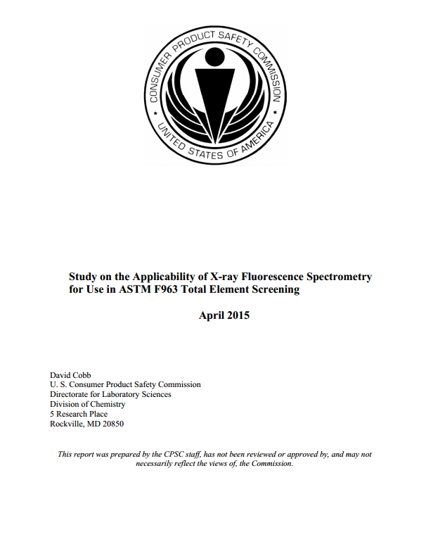 CPSC Study on XRF Spectrometry for Total Element Screening per ASTM F963